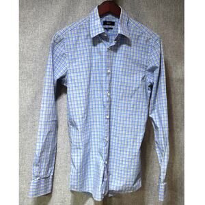 Hugo Boss Sharp Fit Mens Medium Blue Yellow Check Dress Shirt 100 Cotton